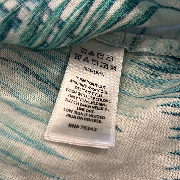 TAHARI | Linen Tropical Flutter Sleeve Shift‎ Dress | Blue & White | Small - Picture 12 of 13